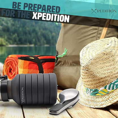 Collapsible Water Bottle, Stainless Steel Fork Knife Spoon Bottle Opener Travel Cutlery, Flat Folding Camping silverware utensils, Lunch Cutlery, Survival Gear, Flatware Tableware - Hiking Equipment