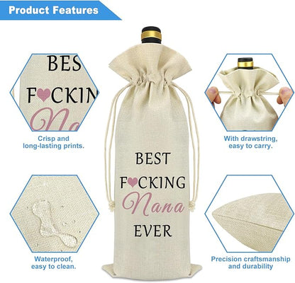 Nana Gift Grandma Wine Bag from Grandchildren Drawstring Wine Bags Nana Birthday Gift Grandma to Be Gifts Burlap Reusable Wine Gift Bags Retirement Christmas Mother's Day Gift for Nana Grandma