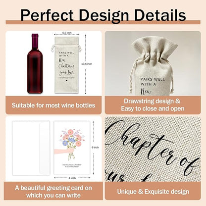 New Job Gifts Wine Gift Bags & Card, New Life Gifts, New Job, New House, Engagement, Retirement Gift, 1 pcs Reusable Burlap Wine Gift Bags for Wine Bottles, New Beginning Gifts Holiday Party Favor -21