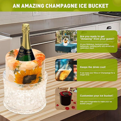 Ice Bucket Mold,Ice Mold Wine Bottle Chiller,Champagne Ice Bucket Floral DIY Ice Mold for Champagne,Wine,Cocktails/Holiday Bar Any Celebration Party Wedding Christmas and Thanksgiving