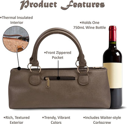 Wine Clutch Bag (Thermal Insulated) Trendy Women’s Carry Tote | Holds Red & White 750mL Bottles | Trendy Fashion | Incl. Portable Waiter-Style Corkscrew