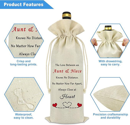 Aunt Gifts from Niece Auntie And Niece Wine Bag Auntie Birthday Gifts Long Distance Gifts Decorative Wine Bottle Bag Christmas Thanksgiving Mothers Day Gift for Aunt Wine Gift Bags with Drawstrings