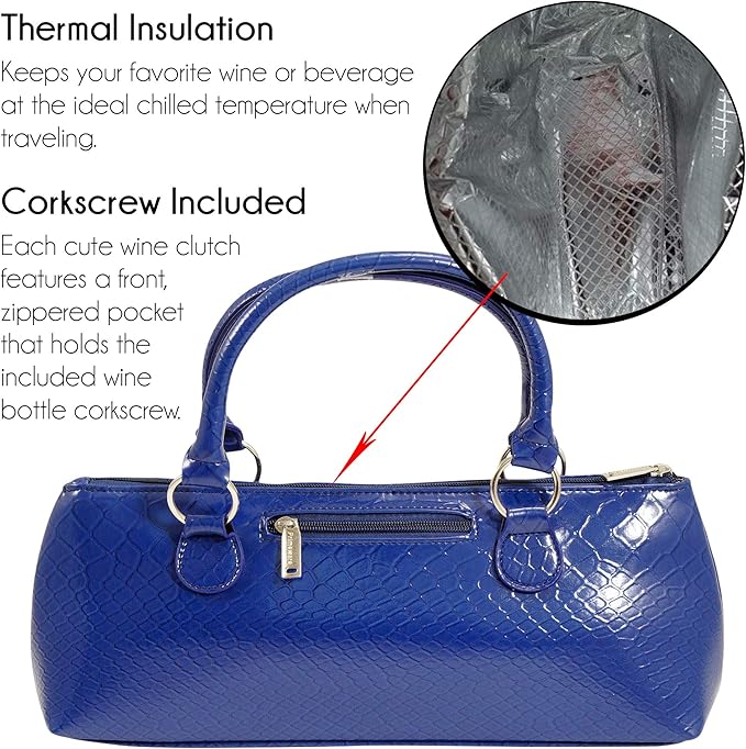 Wine Clutch Bag Thermal Insulated Wine Carrier Tote Holds Red & White Wine 750 ml Bottle Includes Portable Waiter-Style Corkscrew