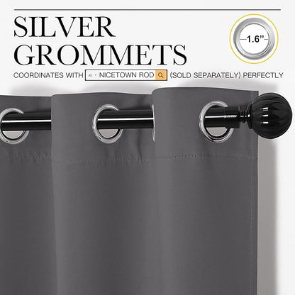 NICETOWN Bedroom Blackout Curtains Panels - Triple Weave Energy Saving Thermal Insulated Solid Grommet Blackout Draperies for Patio (1 Pair, 55 inches by 90 Inch, Grey)