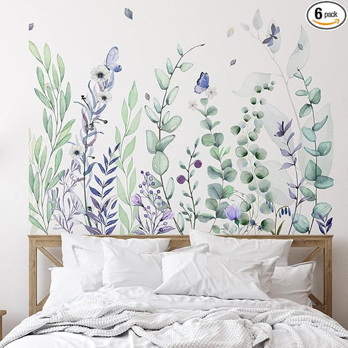Zonon Flowers Wall Decals Vinyl Dragonflies Flowers Wall Stickers Removable Floral Wall Murals Peel and Stick Colorful Flower Wall Decor for Bedroom Living Room Nursery(Fresh)