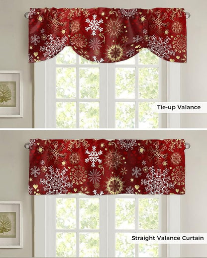 Christmas Blackout Tie Up Valance Curtains for Kitchen Windows Snowflake Pattern Window Toppers Balloon Shades for Living Room/Bathroom/Bedroom,1 Panel,42" X 12" Gold White
