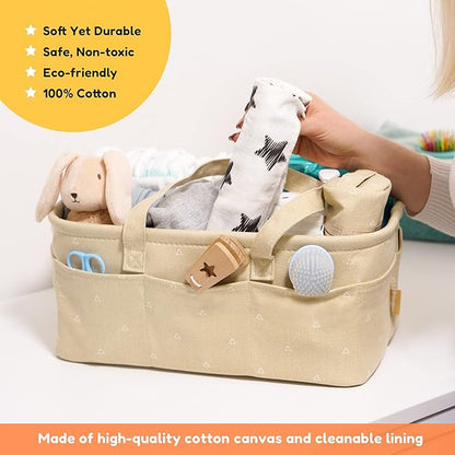 Baby Diaper Caddy Organizer - Baby Shower Basket | Large Nursery Storage Bin for Changing Table | Car Travel Tote Bag | Newborn Registry Must Have | Bonus Bottle Cooler | Beige