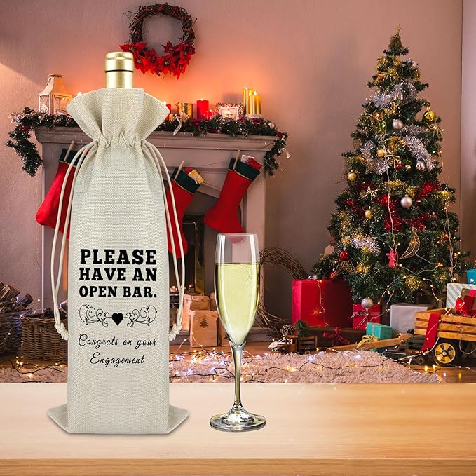 Engagement Gifts for Couples Engagement Wine Gift Bags Newly Engaged Gifts for Bride and Groom Her Him Burlap Wine Bottle Cover Bag Getting Married Engagement Gift Newlywed Gift for Friends Couples