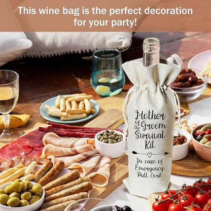 Mother of Groom Wine Gift Bags, Mother of Groom Gifts for Groom's Mother Mother-in-law, 1pcs Reusable Burlap Drawstring Wine Gift Bags for Wine Bottles, Wedding Engagement Holiday Party Favor -14