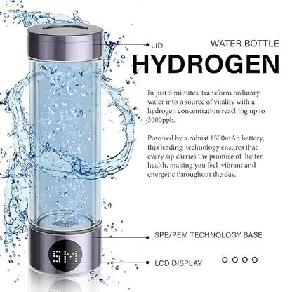 Hydrogen Water Bottle 2024 (Purple), Rechargeable Rich Hydrogen Water with SPE/PEM Technology Water Ionizer, LED Display, Generates Real 3000ppb in 5 Minutes for Home, Office, Gym (400ML)