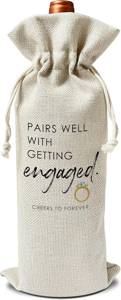 Engagement Wine Gift Bags - Engagement Gift for Couples, Gift for her, Bride Gift - Reusable Burlap With Drawstring Gift Bag (5.5"x 13.5")-1 Pcs/jiu022