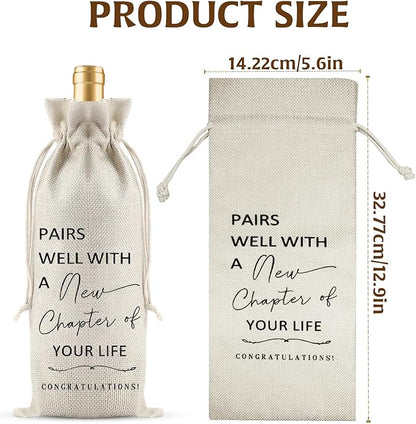 New Job Gifts Wine Gift Bags for Wine Bottles Gifts, Simplicity Linen Fabric Farewell Goodbye Gifts for Coworkers, Farewell Gifts Friends Going Away Gifts for As New Beginnings Women New Job Gifts