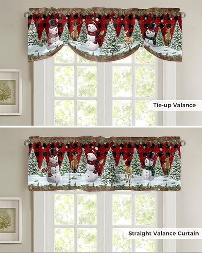 Christmas Snowman Blackout Tie Up Valance Curtains for Kitchen Windows Christmas Tree Window Toppers Balloon Shades for Living Room/Bathroom/Bedroom,1 Panel,42" X 18" Red Xmas Snowy Winter