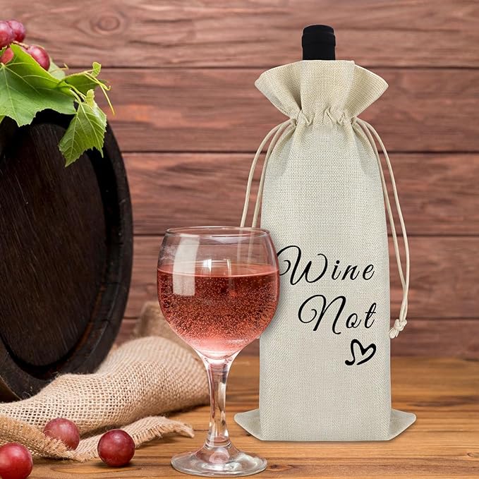 Appreciation Gift for Women Men Valentine Gift for Wife Husband Wine Gift Bags Friendship Birthday Christmas Gift for Friends Sister Anniversary Graduation Gift Reusable Burlap Wine Wrap Bags