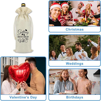 Engagement Wine Gift Bag Wedding Gift for Couple Engagement Gifts for Him Her Mr and Mrs Gift Getting Engaged Gifts Funny Bridal Shower Gift Burlap Wine Bottle Bag With Drawstring Bride Groom Gift