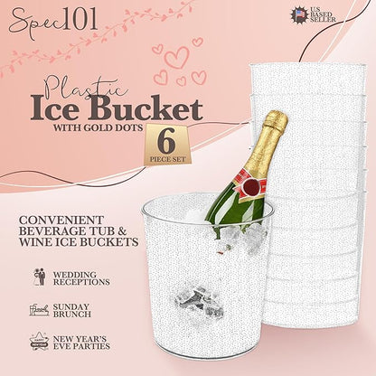 Ice Bucket for Champagne - 6 Pack Plastic Ice Buckets for Parties - 2.83L Silver Transparent Bridal Beverage Tub Cooler Catering Bar Accessories for Wine, Beer, Liquor, Spirits and Seltzers