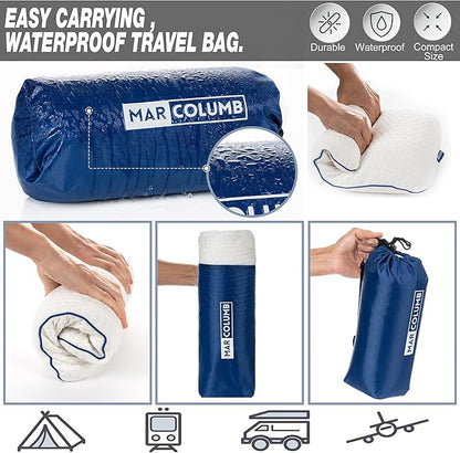 Travel & Camping Comfortable Memory Foam Pillow – Easy to Carry Portable Bag – Temperature Regulating Pillow Case - Perfect for Travelling (White)