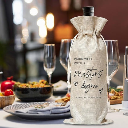 Xanev Masters Degree Graduation Gifts For Women Man, Graduation Drawstring Wine Gift Bag, Pairs Well With A Bachelor's Degree, Graduation Party Decoration Supplies Favors, B18