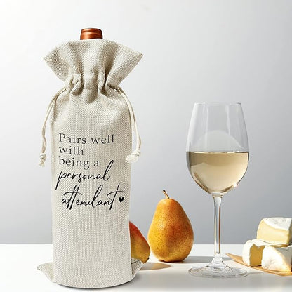 Zodvery Bridesmaid or Best Man Wine Gift Bags - for Wedding, Bridesmaid Gift, Bridesmaid Duties, Personal Attendant Proposal - Reusable Burlap With Drawstring Gift Bag (5.5"x 13.5")-1 Pcs/jiu050
