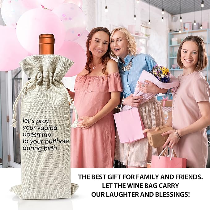Pregnancy Announcement Wine Gift Bags - New Mom Gift Wine Bags - Cover Bag For Having New Baby - Grandparents - New Parents - Baby shower Party Supplies Favors - Mother's Day Gift - Burlap - HiMo214