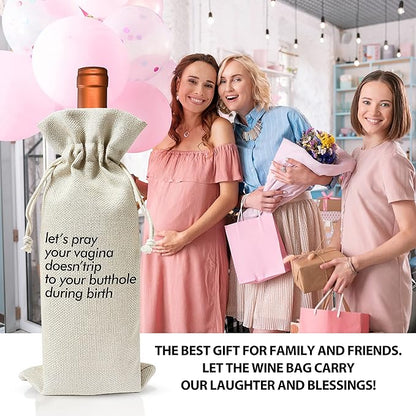 Pregnancy Announcement Wine Gift Bags - New Mom Gift Wine Bags - Cover Bag For Having New Baby - Grandparents - New Parents - Baby shower Party Supplies Favors - Mother's Day Gift - Burlap - HiMo214