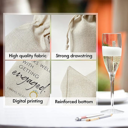 Engagement Wine Gift Bags - Engagement Gift for Couples, Gift for her, Bride Gift - Reusable Burlap With Drawstring Gift Bag (5.5"x 13.5")-1 Pcs/jiu022