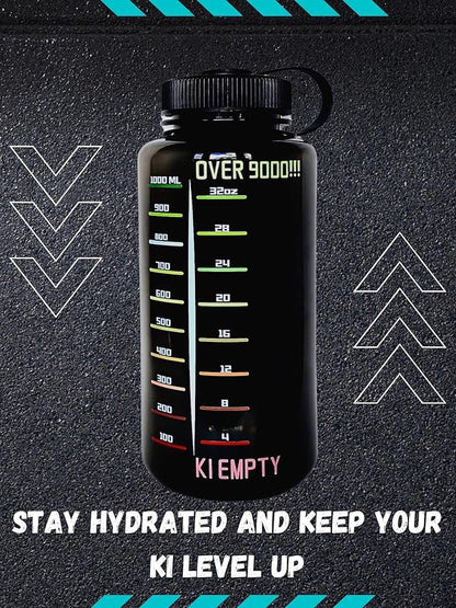 Water Bottle, Anime Inspired, It's over 9000, BPA-Free Large Plastic Water Jug With Screw Top Lid, Wide Mouth, Hydration For Outdoor Sports, Gym, Yoga. Holds 32 Ounces, Travel Container