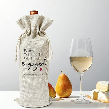 Engagement Wine Gift Bags - Engagement Gift for Couples, Gift for her, Bride Gift - Reusable Burlap With Drawstring Gift Bag (5.5"x 13.5")-1 Pcs/jiu023