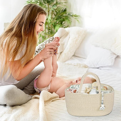 Large Baby Diaper Caddy Organizer for Girl Boy Rope Nursery Storage Bin Basket Portable Holder Tote Bag for Changing Table Car Travel Baby Shower Gifts Oatmeal