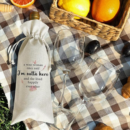 Wine Canvas Bag, Retirement Wine Gift Bag, Retirement Gift for Women Colleague Coworker Farewell Goodbye Leaving Gifts Wine Bags for Wine Bottles, Wine Gifts With Drawstring Party Decoration -WB20