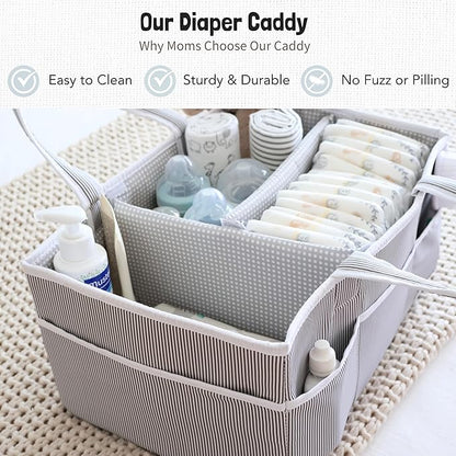 Lily Miles Baby Diaper Caddy Organizer - Baby Shower Basket for Newborn Boys or Girls - Nursery Must Haves for New Mom - Baby Registry Favorites - Large Storage Tote for Changing Table or Car, Gray