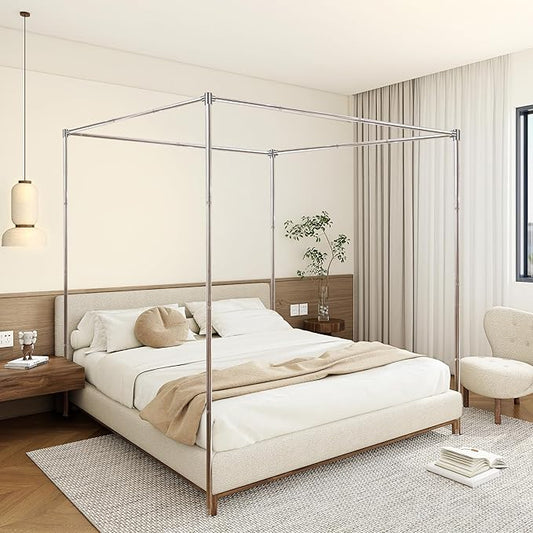 Canopy Bed Frame Full Size Stainless Steel Canopy Poles for Bed, Canopy Bed Curtains Full Bed Canopies & Drapes for 4 Corner Metal Bed Wood Bed Bedroom Decor