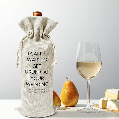 Engagement Wine Gift Bags - Gift for Engagement Gift for Couples, Gift for her, Bride Gift - Reusable Burlap With Drawstring Gift Bag (5.5"x 13.5")-1 Pcs/jiu025