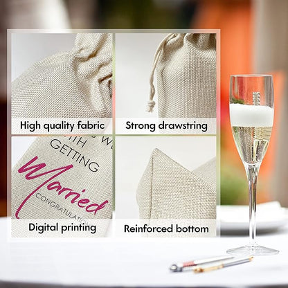 Engagement Wine Gift Bags - Pairs Well With Getting Married, Engagement Gift for Couples, Gift for her, Bride Gift - Reusable Burlap With Drawstring Gift Bag (5.5"x 13.5")-1 Pcs/jiu015