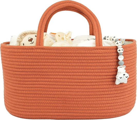 Large Baby Diaper Caddy Organizer for Girl Boy Rope Nursery Storage Bin Basket Portable Holder Tote Bag for Changing Table Car Travel Baby Shower Gifts Registry Must Haves Rustic